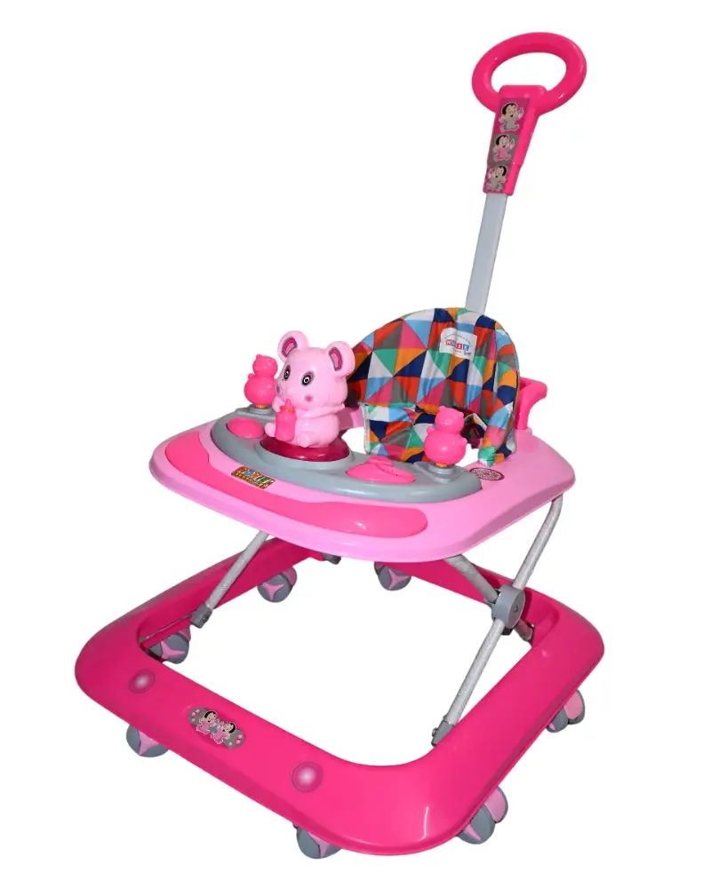 Milo Adjustable Baby Walker with Parent Push Handle, Colourful Activity Tray, Geometric Pattern Seat - Image 5