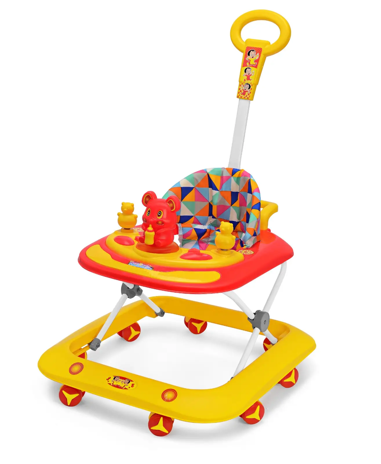Milo Adjustable Baby Walker with Parent Push Handle, Colourful Activity Tray, Geometric Pattern Seat