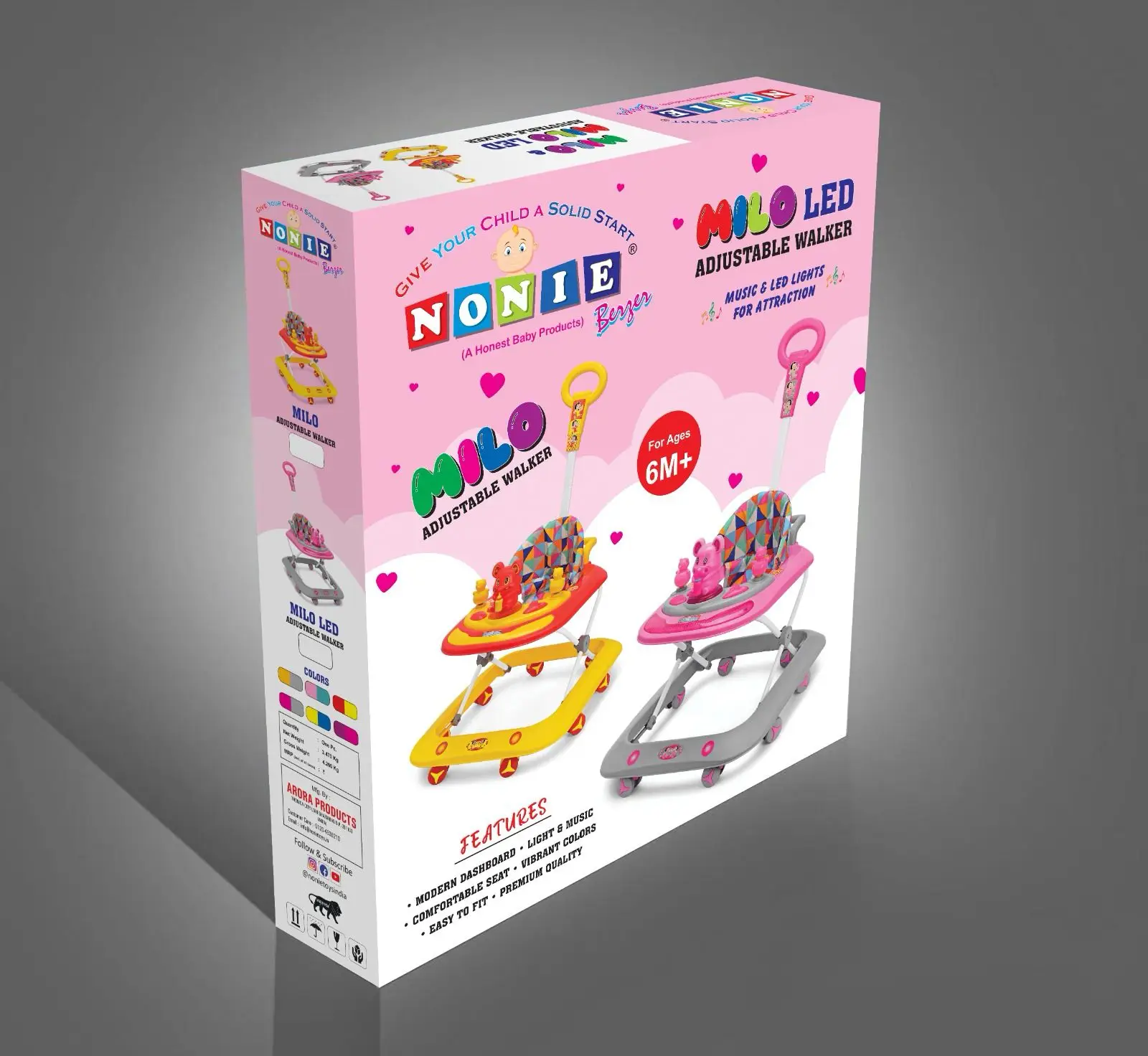 Milo Adjustable Baby Walker with Parent Push Handle, Colourful Activity Tray, Geometric Pattern Seat - Image 2