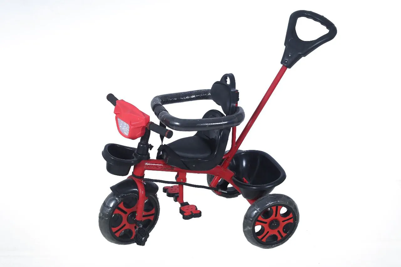 Rover baby tricycle with push handle safety guard and storage basket