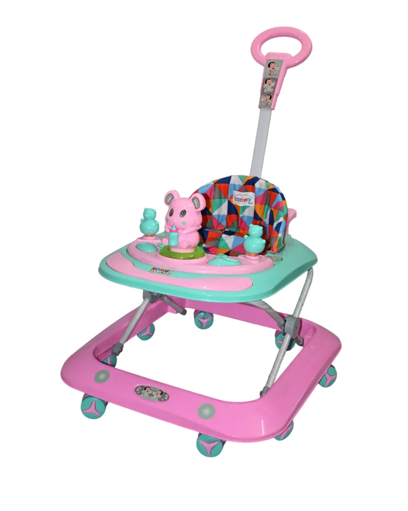 Milo Adjustable Baby Walker with Parent Push Handle, Colourful Activity Tray, Geometric Pattern Seat - Image 7