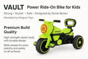Vault power ride on bike for kids premium build quality with wide wheels and durable plastic body