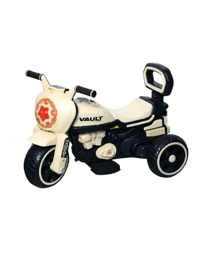 Vault EV battery operated electric ride-on bike for kids with backrest and three wheels in ivory color