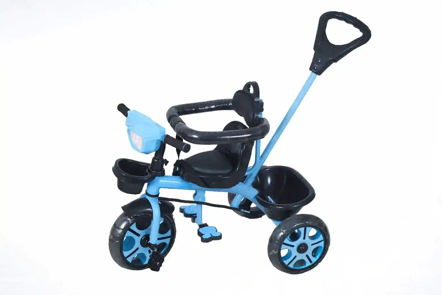 Rover baby tricycle with push handle safety guard and storage basket